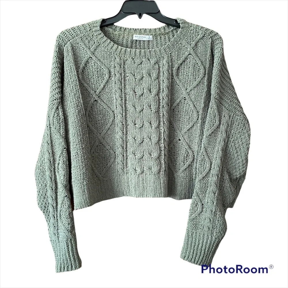 NWT Arizona Jean Company Olive Green Cable Knit Oversized Cropped Sweater XL - Picture 1 of 5